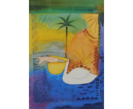 •Julia Cairns (20thC). The Pelican, artist signed and titled coloured print, 68cm x 48.5cm and another The Elephant (2)
