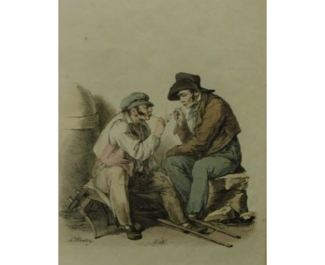 After Bailey. Smokers print, 70cm x 20cm, and After Mirrelli, Knife Sharpening (2).