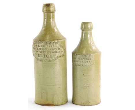 Two stoneware porter bottles, stamped R.C.Armstrong, Horncastle, and H and R Hildyard, Wholesale and Retail Wine Spirit Merch