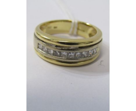 18ct YELLOW GOLD PRINCESS CUT CHANEL SET DIAMOND ETERNITY STYLE RING, heavy 18ct yellow gold band set with 10 well matched pr