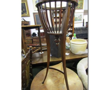 EDWARDIAN INLAID MAHOGANY JARDINERE STAND on splayed tripod base 