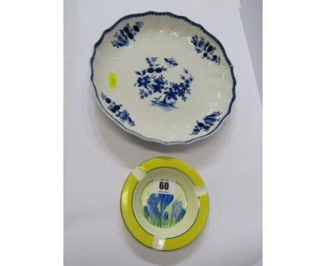CLARICE CLIFF, "Blue Crocus" pattern ash tray, also Meissen-style blue underglaze floral decorated saucer dish 
