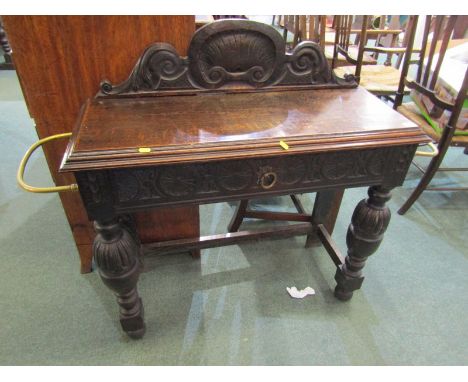 VICTORIAN HALL STAND, Flemish carved oak single drawer hall stand with brass fitted stick rails 