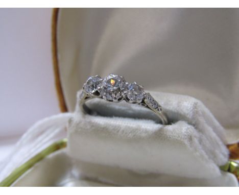 18ct WHITE GOLD &amp; PLATINUM 3 STONE DIAMOND RING, principal old cut diamond approx 0.51ct, outer stones each approx 0.2ct 