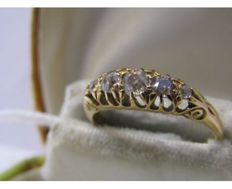 18ct YELLOW GOLD VINTAGE 5 STONE DIAMOND RING, 5 well mathced old cut diamonds, totalling approx 0.5ct, size N 