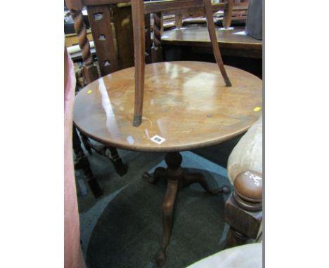 PROVINCIAL GEORGIAN SUPPER TABLE, mahogany circular top on tripod cabroile legs with writhen pedestal, 27" diameter 
