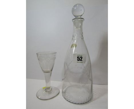 GEORGIAN GLASSWARE, mallet shaped small decanter with later stopper, together with Georgian etched conical bowl glass 