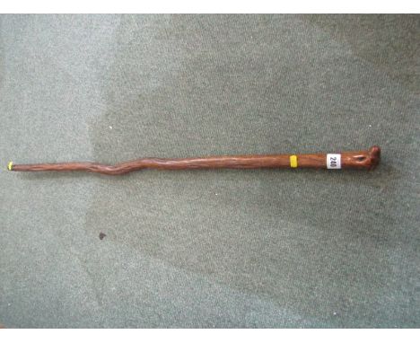 ANTIQUE WALKING STICK, carved ram's head grip, rustic walking stick engraved "Cowden 1781 cut" 