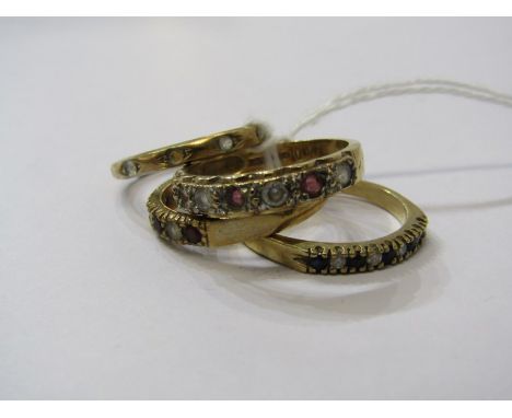 4 9ct GOLD RINGS, including ruby and sapphire and garnet, approx 7.5 grams total weight 