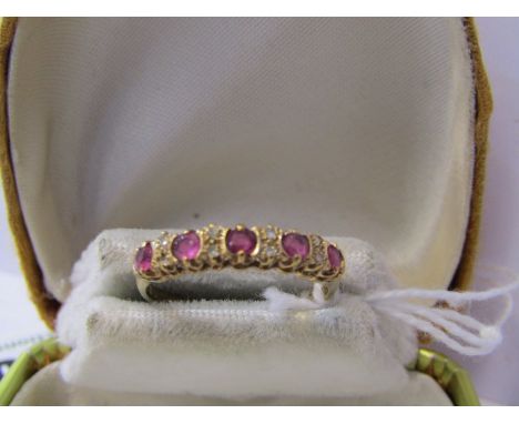 9ct YELLOW GOLD RUBY &amp; DIAMOND HALF ETERNITY STYLE RING, size L/M 