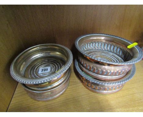 ANTIQUE DECANTER COASTERS, pair of Georgian Sheffield plate decanter coasters and 2 others 