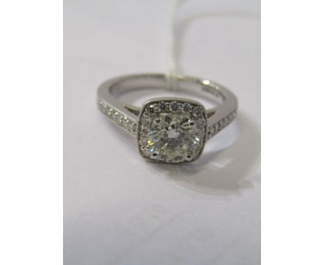 18ct YELLOW GOLD DIAMOND SOLTIAIRE RING, principal brilliant cut diamond approx 1ct, surrounded by a halo of brilliant cut di