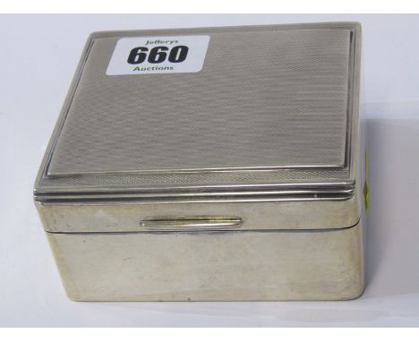 SILVER CIGARETTE BOX, with engine turned decoration to top, with liner, 3.5" width, Birmingham HM 