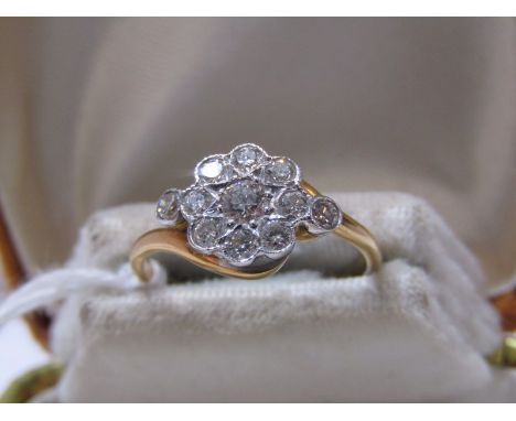 VINTAGE 18ct YELLOW GOLD DIAMOND SET FLOWER BYPASS RING, well matched tranisitional brilliant cut diamonds totalling approx 1