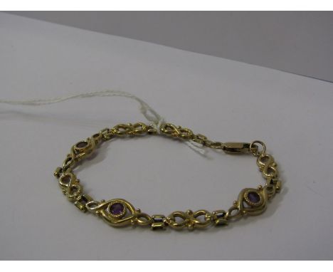 9ct YELLOW GOLD AMETHYST SET INFINITY STYLE LINK BRACELET 