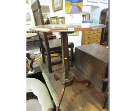 REGENCY GAMES TABLE, rosewood and satinwood octagonal topped games table with tripod scroll base and brass inlaid tapering co
