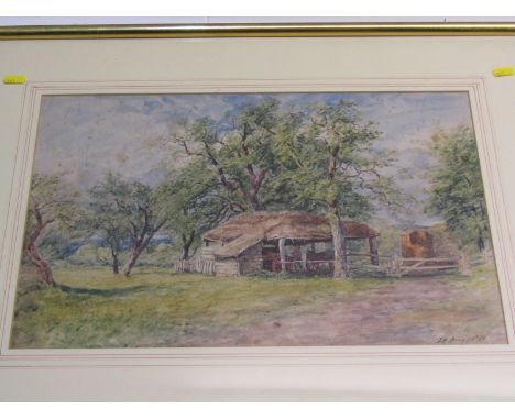 VICTORIAN WATERCOLOUR, dated watercolour sketch "The Farmyard Buildings", 12" x 18" 