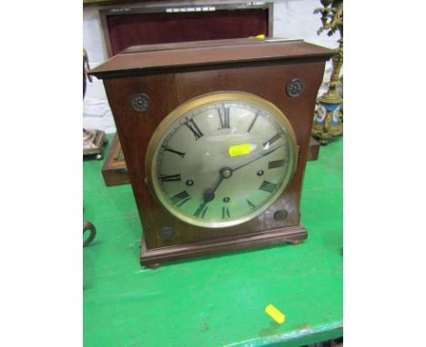 MAHOGANY BRACKET CLOCK, satin finish dial with Westminster chimes, 11" height 