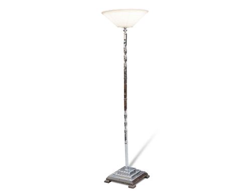 AN ART DECO CHROME STANDARD LAMP AN ART DECO CHROME STANDARD LAMP, the square-section stem with partial twisted sections. 185