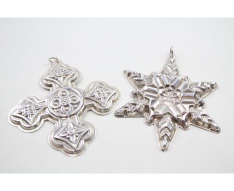 2 x vintage .925 sterling christmas ornaments inc snowflake etc 