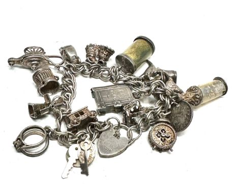 Vintage silver charm bracelet weight 65g 