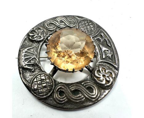 Vintage Robert Allison Scottish gemstone set Kilt Pin brooch measures approx 4.8cm dia full scottish hallmarks 