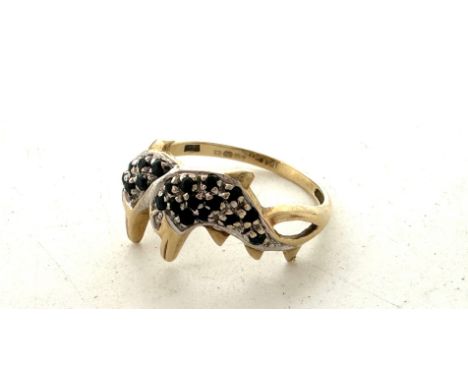 Dolphin diamond and sapphire ring UK ring size O 