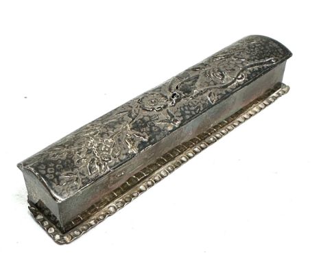 Antique silver trinket box measures approx 15cm by 3.2cm height 2.5cm weight 84g 