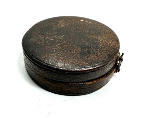 Antique leather cased compass case measures approx 4cm dia 