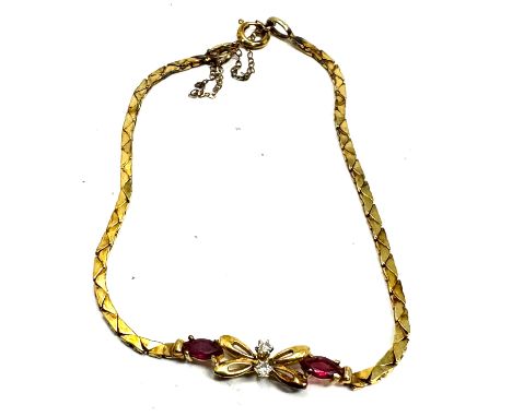 9ct gold diamond &amp; ruby bracelet weight 4g 
