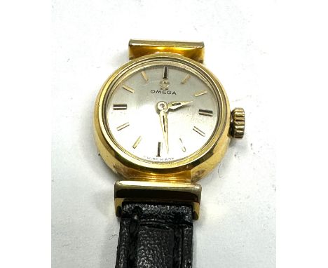 Vintage gold plated Omega ladies wristwatch the watch is ticking needs new strap 