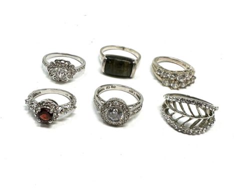 6 vintage silver gemstone set rings weight 23g 