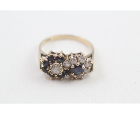 9ct gold sapphire and cubic zirconia yin yang cluster cocktail ring (3.3g) 