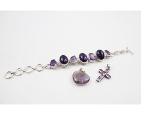 A collection of silver amethyst set jewellery (53g) 