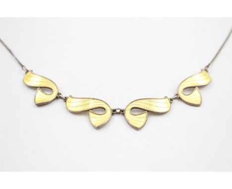 A silver enamel necklace by Ivar T Holth (15g) 
