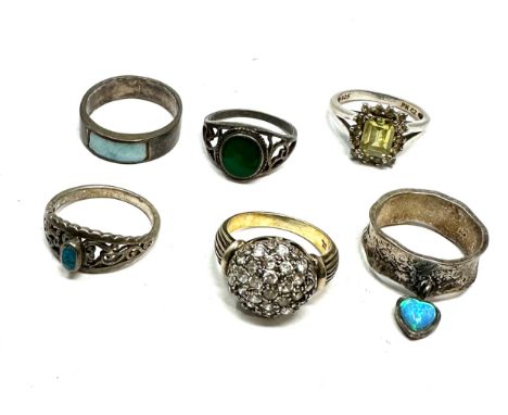 6 vintage silver gemstone set rings weight 26g 