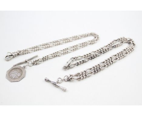 Two silver vintage t bar necklaces (53g) 