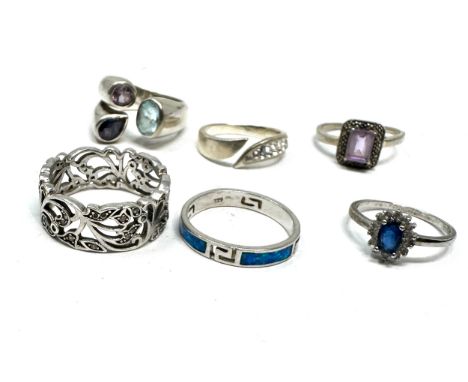 6 vintage silver gemstone set rings weight 26g 