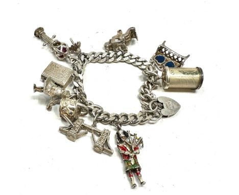 Vintage silver charm bracelet weight 60g 