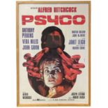 A framed reproduction Italian one sheet poster for Alfred Hitchcock's Psycho, starring Janet Leigh