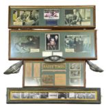 Four framed display montages for Quatermass and the Pit, include signed card by creator Nigel Kneale