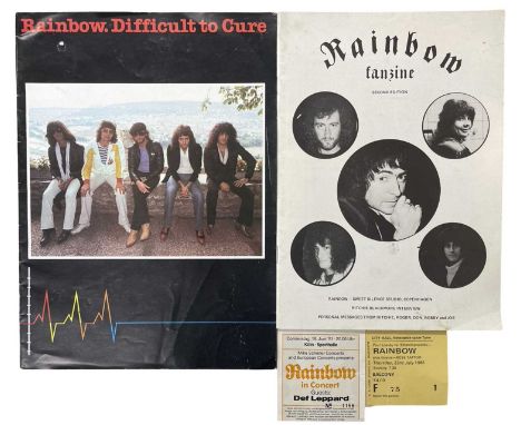 A collection of Rainbow memorabilia, to include: - Difficult to Cure tour programme (1984) - Rainbow Fanzine, Second Edition 