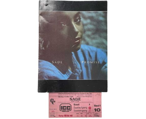 A tour programme for Sade: The Promise World Tour 1986, together with original concert ticket stub