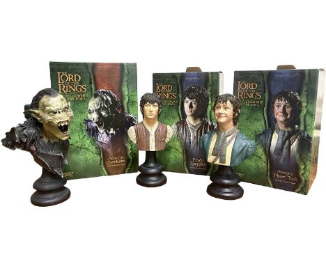 Three Sideshow Weta Lord of the Rings collectable polystone busts in original boxes, to include: - Moria Orc  - Peregrine 'Pi