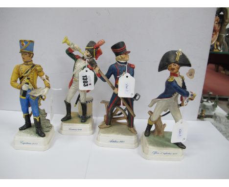 Four Goebel French Soldiers, 'Cuirassier 1812 Capitaine 1808, Offices d' Infanterie, Artilleur 1805.