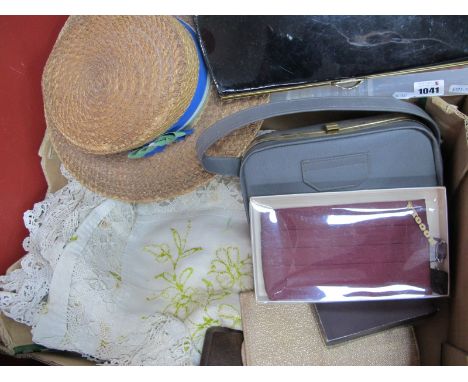 Crochet &amp; Neddlework Tablecloth, boater hat, bags, etc:- One Box.