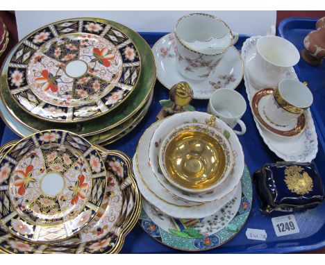 Two Royal Crown Derby 2451 Plates, similar dish, Limoges trinket box, moustache cup and saucer, other ceramics:- One Tray.