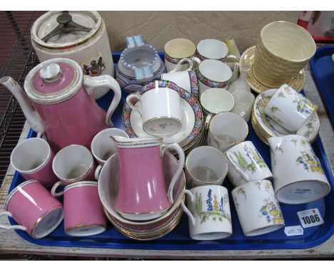 Carltonware 'Manchester' Tobacco Jar, Royal Albert pink and gilt coffee ware, of fourteen pieces, similar wares, etc:- One Tr