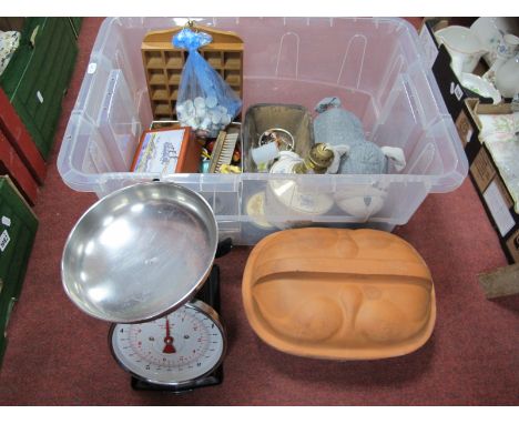 Kitchen Scales, pie dish, thimbles, etc:- One Box.