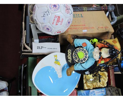 A Disney Goofy Telephone, signed Chesterfield football, Yashica tape recorder YTR-40:- One Box.